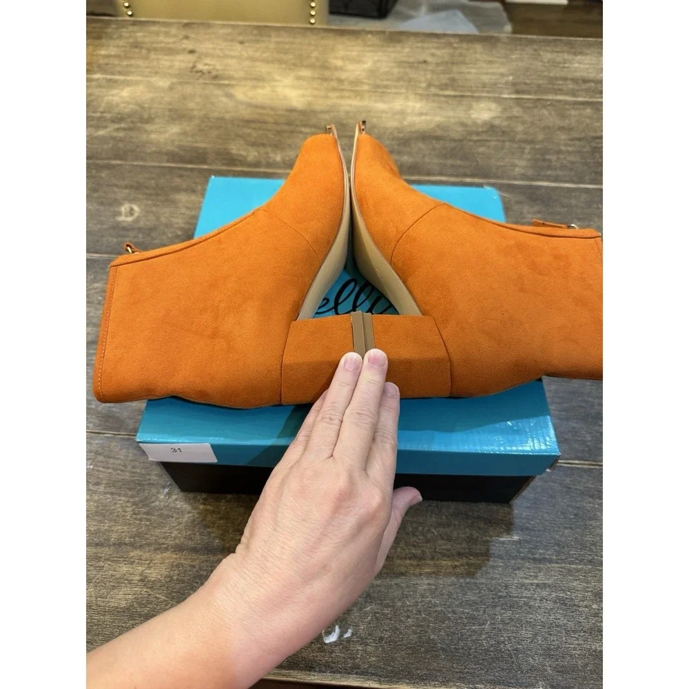 Bellini Jaded open-toe block heel booties in orange microsuede Size 8 - Picture 6 of 11